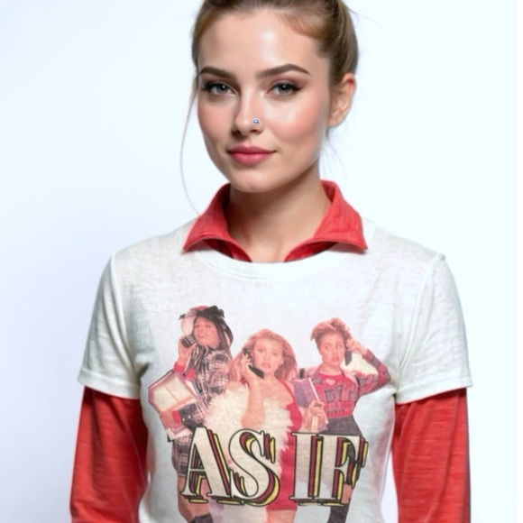 CLUELESS AS IF Women’s White T Shirt Short Sleeve Graphic Size S/M Top 90s Style - Picture 1 of 8